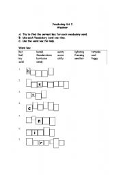 English worksheet: Vocabulary list 2 Weather worksheet