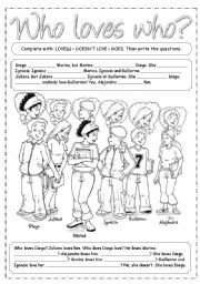 English Worksheet: Who loves who?