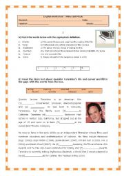 English Worksheet: Test on FILMS and MUSIC (Quentin Tarantino)