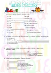 English Worksheet: Mixed exercises - Present Simple, Possessives, Body Parts