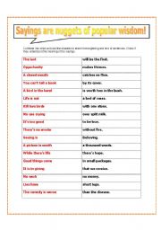 English worksheet: Sayings are nuggets of popular wisdom