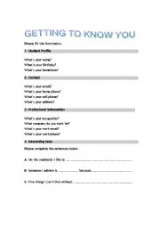 English Worksheet: Getting to know you