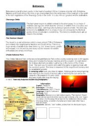 Information Sheet about Botswana with comprehension questions