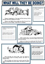 English Worksheet: WHAT WILL THEY BE DOING? (2 PAGES)