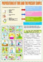 English Worksheet: PREPOSITIONS OF TIME AND PRESENT SIMPLE