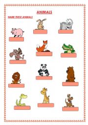 English worksheet: animals