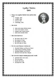 English Worksheet: Agatha Christie Quiz