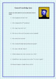 English worksheet: General Knowledge Quiz