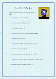 English Worksheet: General Knowledge Quiz