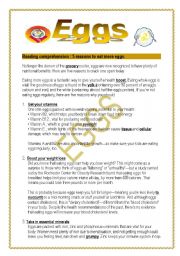 English Worksheet: 5 reasons to eat eggs(4 pages) - reading -  vocabulary + answers