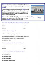 English worksheet: CHICAGO- comprehension reading