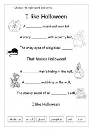 English Worksheet: Halloween poem
