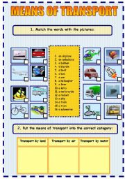 English Worksheet: Means of transport (2 sheets) - Matching and Speaking