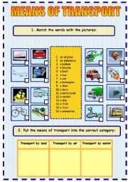 Means of transport (2 sheets) - Matching and Speaking