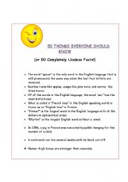 English Worksheet: 50 facts