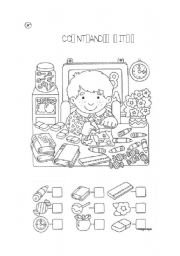 English Worksheet: School objects- count and write