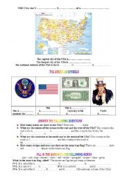 English Worksheet: the USA  PART 1 (what kids must know) 