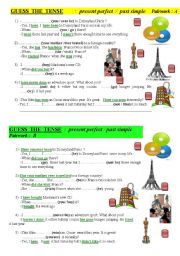 English Worksheet: PRESENT PERFECT / PAST SIMPLE -Guess the tense, my friend!