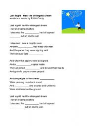 English Worksheet: Song: Last Night I had the Strangest Dream