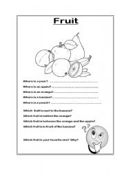 English worksheet: Prepositions with fruit