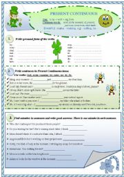 English Worksheet: PRESENT CONTINUOUS 2PAGES C. AND B-W AS WELL 