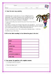 English Worksheet: READING COMPREHENSION TEST/WORKSHEET