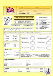 English Worksheet: Time and days of the week