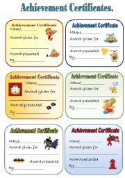 English Worksheet: ACHIEVEMENT CERTIFICATES  for young learners  Part 1