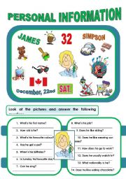 English Worksheet: PERSONA INFORMATION