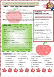 English Worksheet: PRESENT SIMPLE & PRESENT CONTINUOUS + B&W version