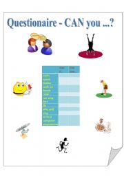 English Worksheet: Questionaire - CAN you .... ?