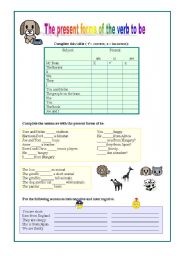 English Worksheet: The present forms of the verb to be - /2 pages/