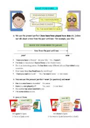 English Worksheet: Present Perfect :HAVE YOU EVER BEEN...?/NEVER/EVER/BEEN AND GONE