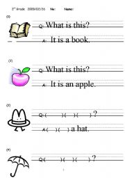 English worksheet: It is a book.  It is an book.