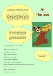 English Worksheet: Yogi at the zoo