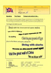 English Worksheet: speaking: things to do before I die