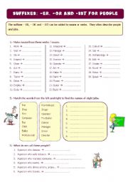 English Worksheet: Suffixes: - er, -or and -ist for people