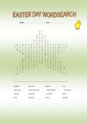 English Worksheet: Easter Day Wordsearch