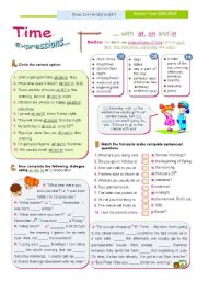 English Worksheet: TIME Expressions  - At/ On/ In  - Basic rules for Upper elementary and Intermediate students