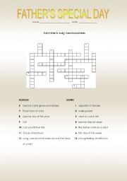 English Worksheet: Fathers day crossword
