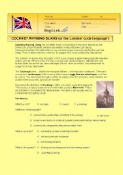 Cockney Rhyming Slang activity ( London code  language)