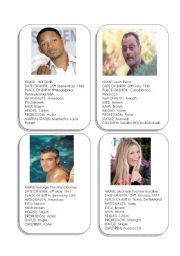 English Worksheet: Celebrity Cards