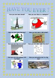 English Worksheet: Have you ever? (part 1/3) 