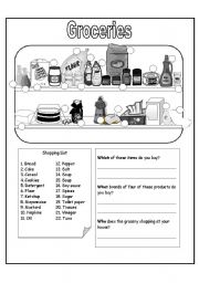English Worksheet: Groceries - Black & White