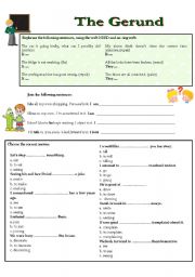 English Worksheet: THE GERUND