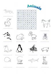 English Worksheet: Animals - the wordsearch