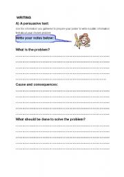 English Worksheet: persuasive writing text