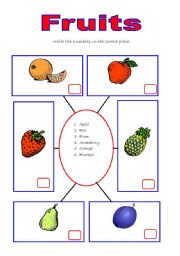 English worksheet: label the fruits 1/2