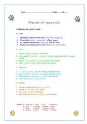 English Worksheet: Parts of speech