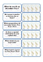 English Worksheet: New Year speaking cards